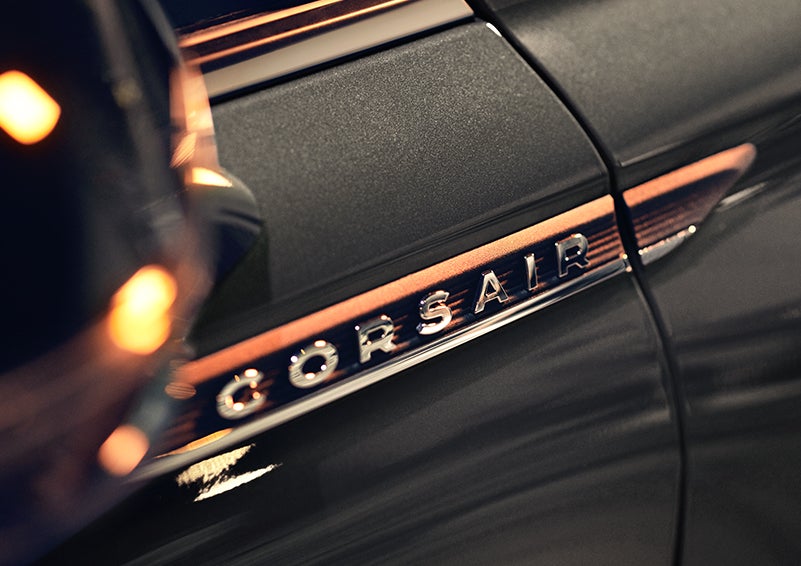 The stylish chrome badge reading “CORSAIR” is shown on the exterior of the vehicle. | Courtesy Lincoln in Altoona PA