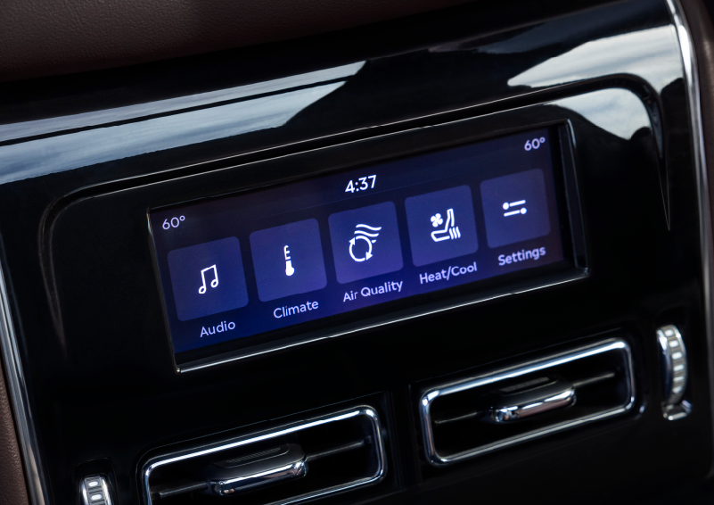 Driver controls like music, temperature, air quality, settings, and heat/cool seats are shown. | Courtesy Lincoln in Altoona PA