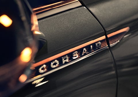 The stylish chrome badge reading “CORSAIR” is shown on the exterior of the vehicle. | Courtesy Lincoln in Altoona PA