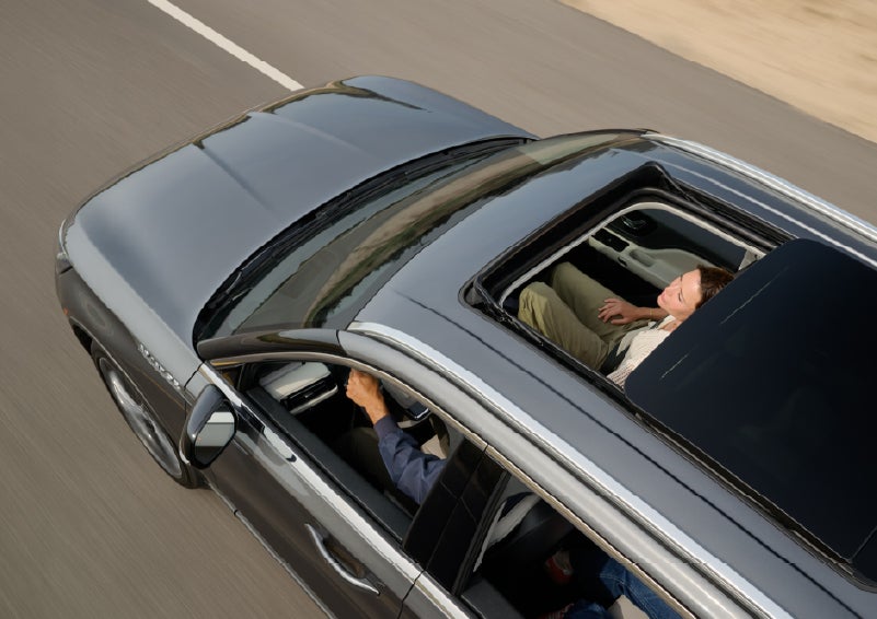 The available panoramic Vista Roof® of a 2027 Lincoln Aviator® SUV is open. | Courtesy Lincoln in Altoona PA